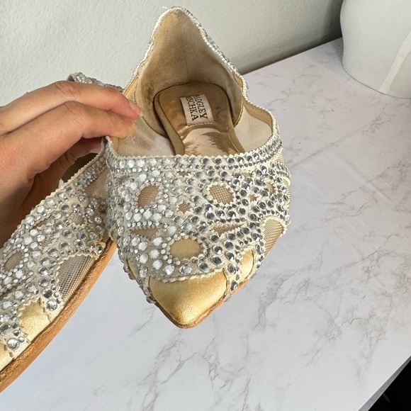 Badgley Mischka Beige Rhinestone Pointed Toe‎ Mesh Ballet Flats Size 6.5 - Picture 6 of 9